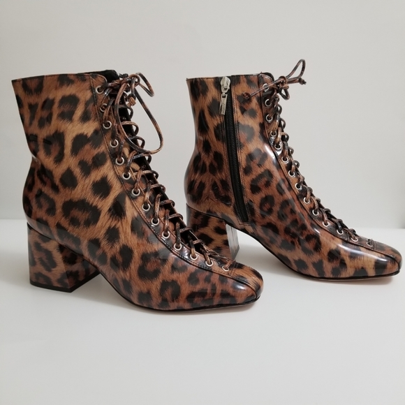 🆕️⬇️🎉HOST PICK🎉 Schutz Kika Square Toe Leopard Print Patent Leather Booties - Picture 3 of 13